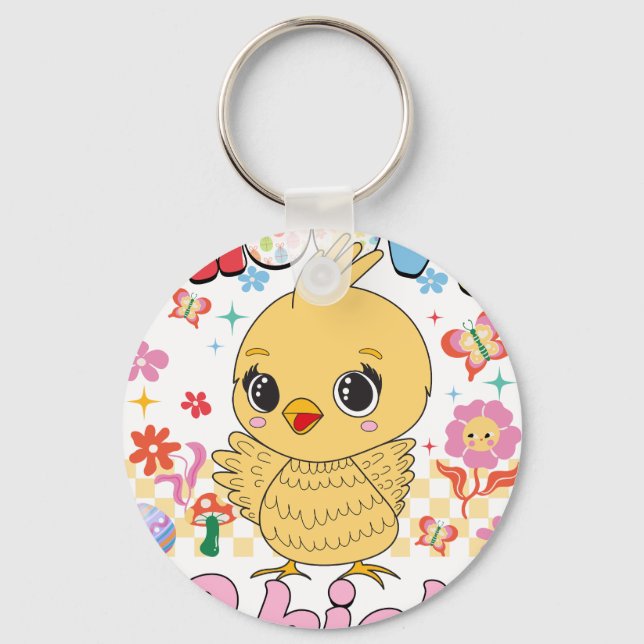 groovy chick, retro, vintage keychain (Front)