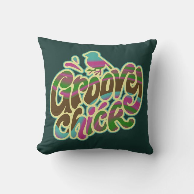 Groovy Chick Throw Pillow (Front)