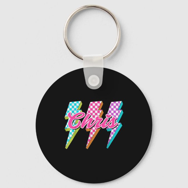 Groovy Chris Lightning Bolt Checkered I Love Meme  Keychain (Front)