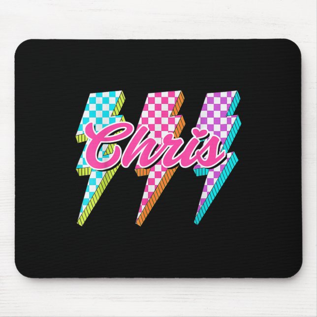 Groovy Chris Lightning Bolt Checkered I Love Meme  Mouse Pad (Front)