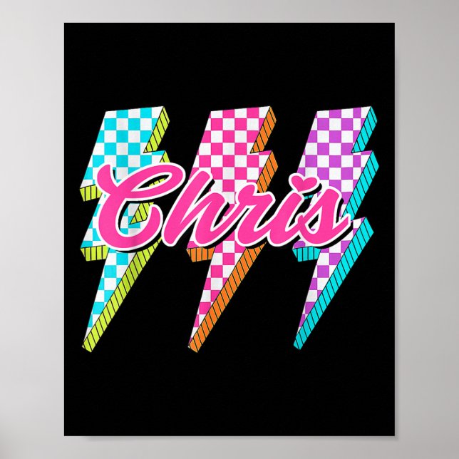 Groovy Chris Lightning Bolt Checkered I Love Meme  Poster (Front)