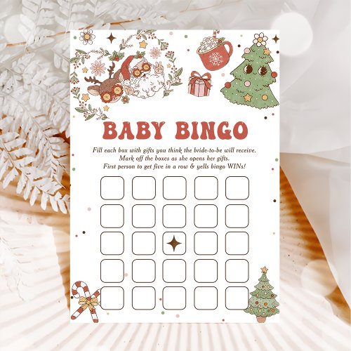 Groovy Christmas Baby Shower Baby Bingo Games Card