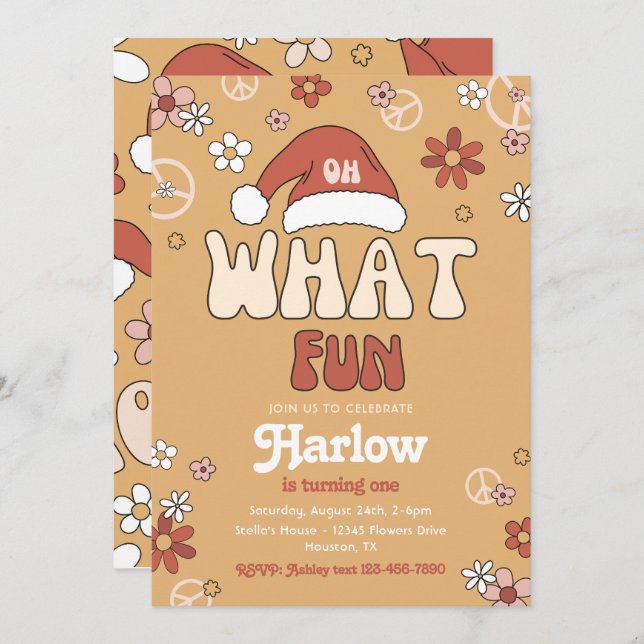 Groovy Christmas Birthday Invitation | Winter (Front/Back)