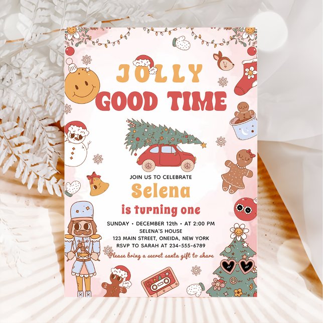 Groovy Christmas Birthday Party Jolly good time Invitation (Creator Uploaded)