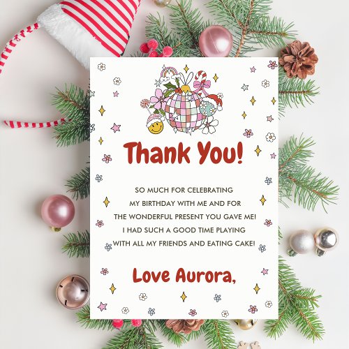 Groovy Christmas Birthday Party Thank You Card