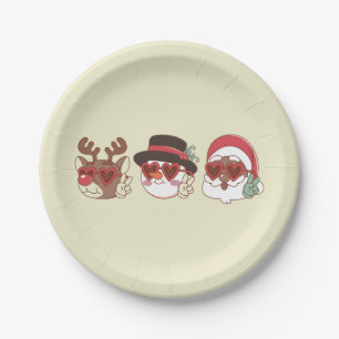 groovy christmas black santa reindeer snowman paper plates