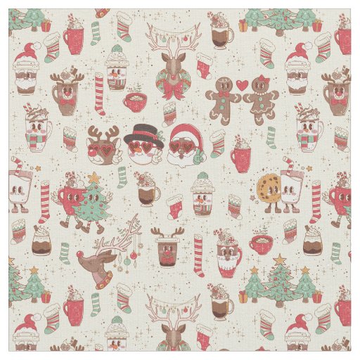 groovy christmas black santa snowman reindeer  fabric