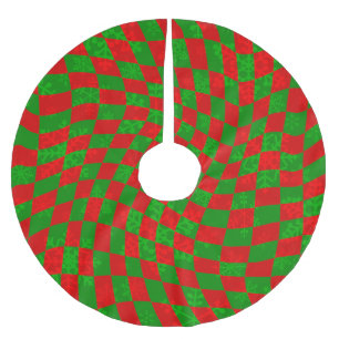 groovy christmas checkered swirly 1960s snowflakes brushed polyester tree skirt