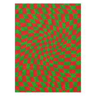 groovy christmas checkered swirly 1960s snowflakes tablecloth