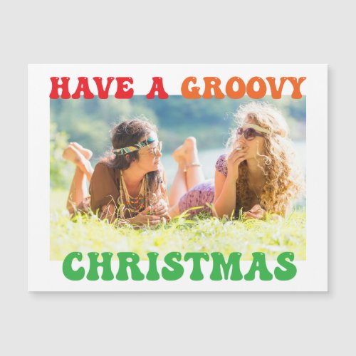 Groovy Christmas Cute Hippie Photo Magnetic Card
