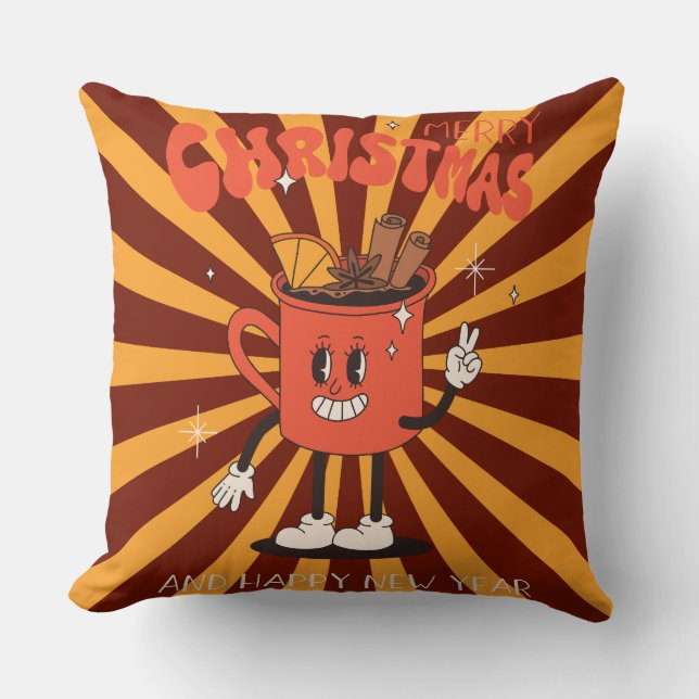 Groovy Christmas Day Throw Pillow (Front)