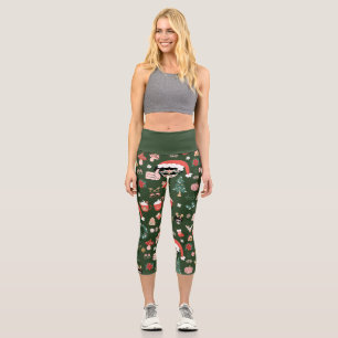 groovy christmas disco santa alien capri leggings