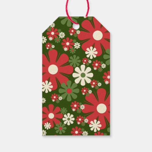 Groovy Christmas Flowers 60s 70s Floral Pattern Gift Tags