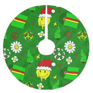 groovy christmas happy face santa 1970s  brushed polyester tree skirt