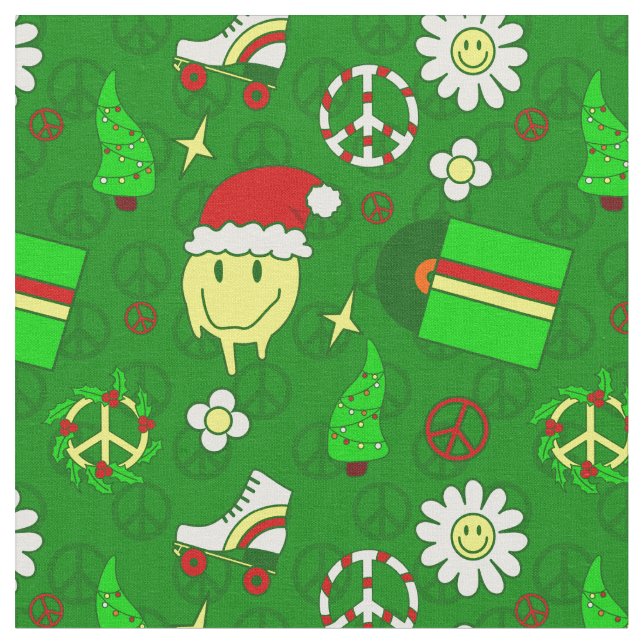 groovy christmas happy face santa 1970s  fabric (Close Up)