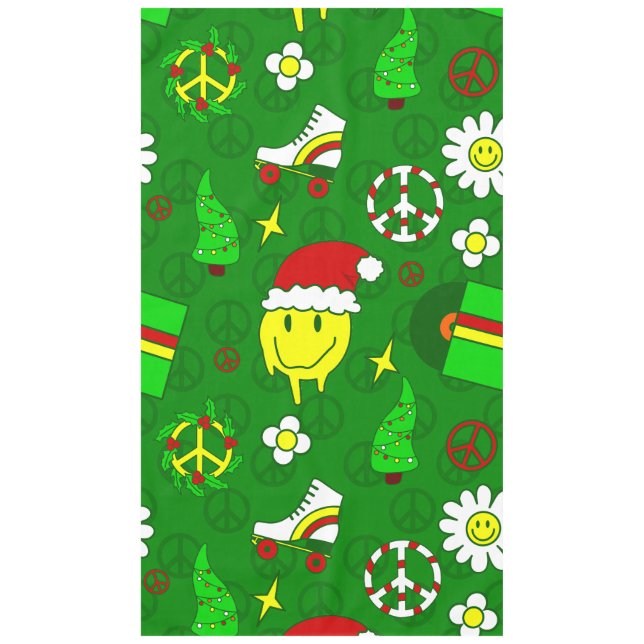groovy christmas happy face santa 1970s  tablecloth (Front)