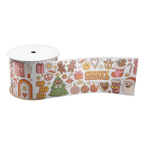 Groovy Christmas Hippie Retro Merry Santa Funny Satin Ribbon