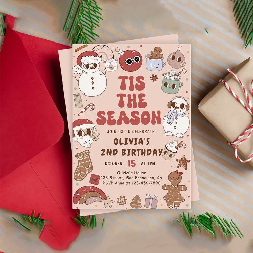 Groovy Christmas Hippie Santa Birthday Invitation