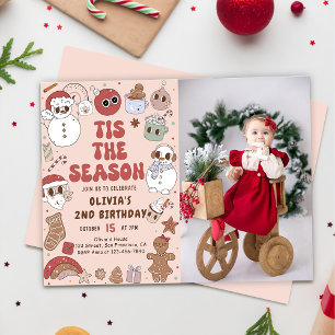 Groovy Christmas Hippie Santa Birthday Photo Invitation