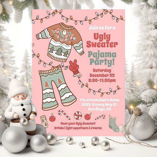 Groovy Christmas Hippie Ugly Sweater Pajama Party Invitation