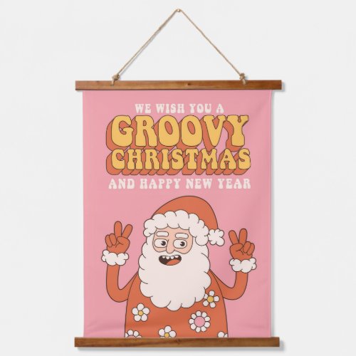 Groovy Christmas Merry Santa Funny Retro Hippie Hanging Tapestry