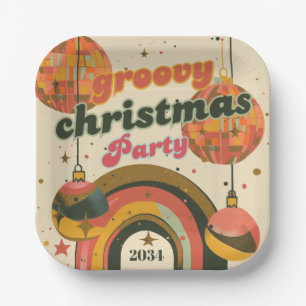 Groovy Christmas Party Retro 70's Theme Paper Plates
