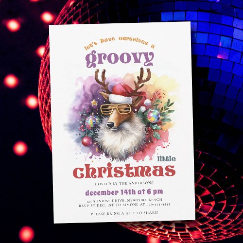 Groovy Christmas Reindeer Funny Christmas Party Invitation