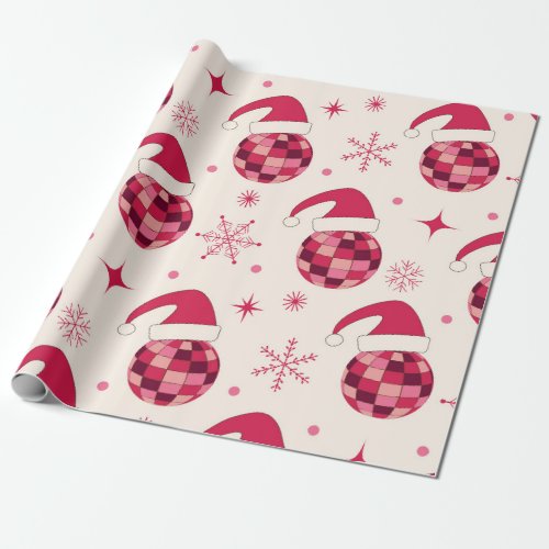 Groovy Christmas Santa Disco Balls Pattern  Wrapping Paper