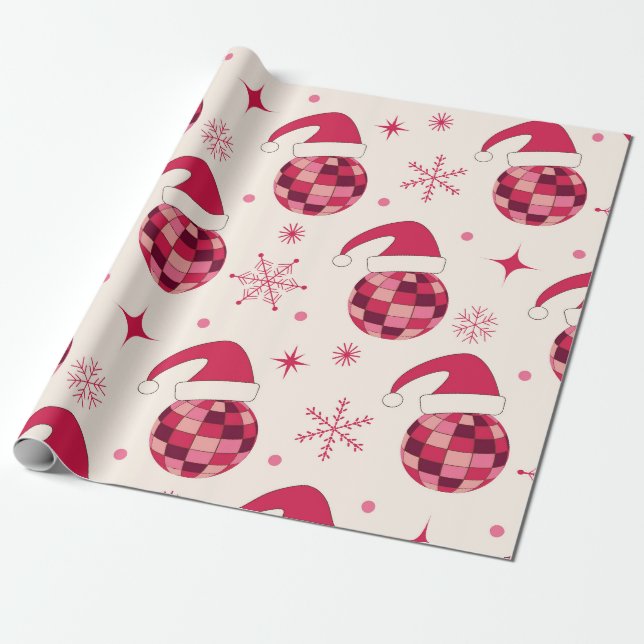 Groovy Christmas Santa Disco Balls Pattern  Wrapping Paper (Unrolled)