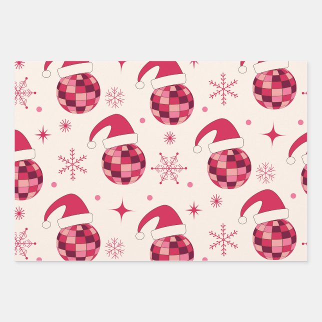 Groovy Christmas Santa Disco Balls Pattern  Wrapping Paper Sheets (Front)