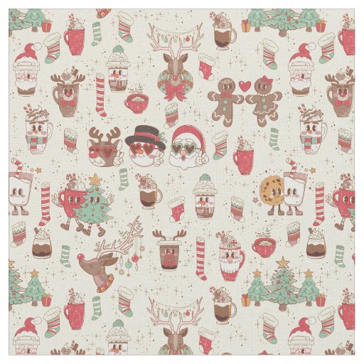 groovy christmas santa snowman reindeer coffee fabric