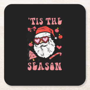 Groovy Christmas Santa Tis The Season Square Paper Coaster