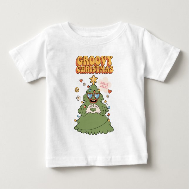 Groovy Christmas Tree - Holly Jolly Vibes Baby T-Shirt (Front)