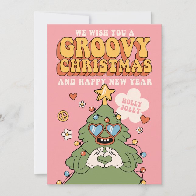 Groovy Christmas Tree - Holly Jolly Vibes Holiday Card (Front)