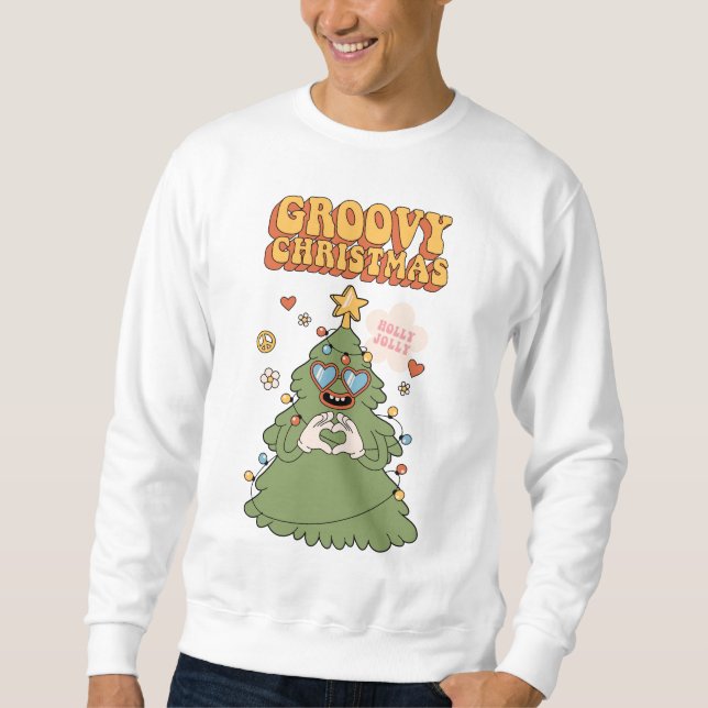 Groovy Christmas Tree - Holly Jolly Vibes Sweatshirt (Front)