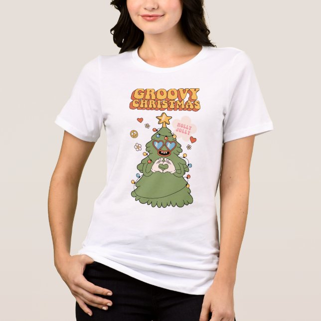 Groovy Christmas Tree - Holly Jolly Vibes Tri-Blend Shirt (Front)