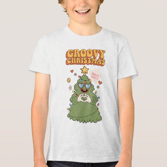 Groovy Christmas Tree - Holly Jolly Vibes Tri-Blend Shirt (Front)