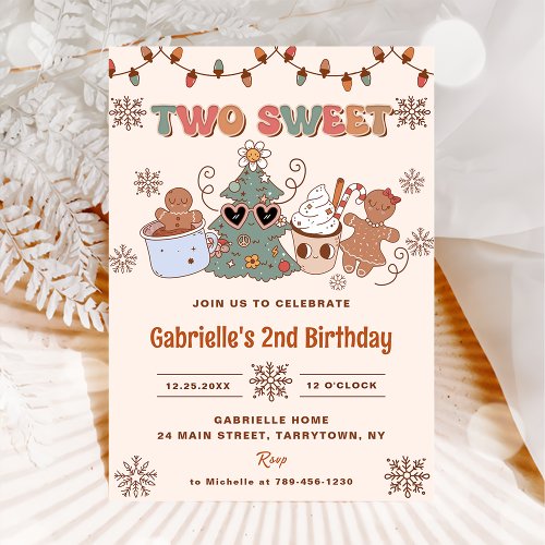 Groovy Christmas Two Sweet 2nd Birthday Party Invitation