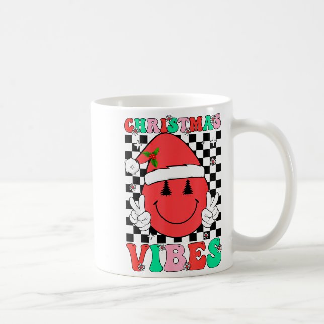 Groovy Christmas Vibes Smile Face Santa Hat Xmas T Coffee Mug (Right)