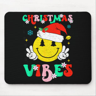 Groovy Christmas Vibes Smile Face Santa Hat Xmas T Mouse Pad