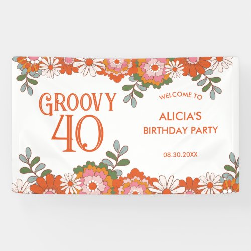 Groovy Classic Hippie Flora Leaf Birthday Banner