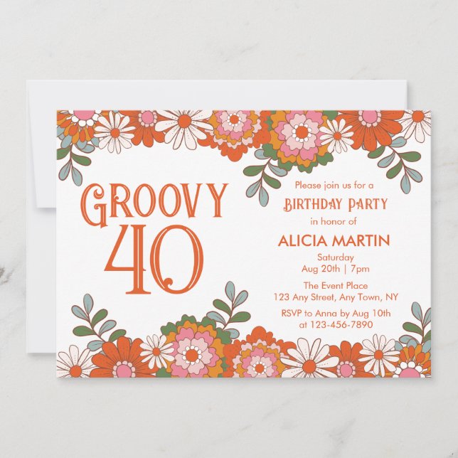 Groovy Classic Hippie Flora Leaf Birthday Invitation (Front)