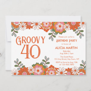 Groovy Classic Hippie Flora Leaf Birthday Invitation
