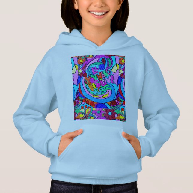 groovy colored hippie love hoodie (Front)