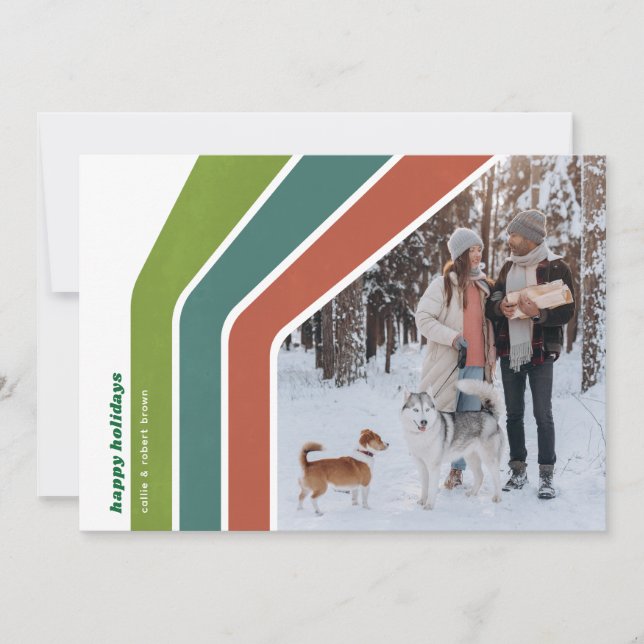 Groovy Colored Stripe Christmas Photo Holiday Card (Front)