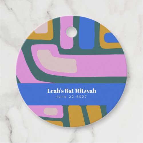 Groovy Colorful Abstract Blue Custom Bat Mitzvah  Favor Tags
