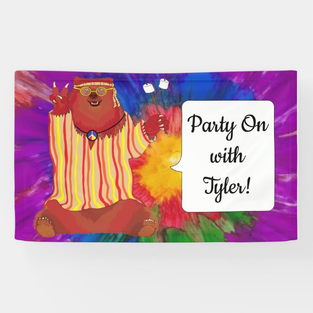 Groovy Colorful Bear Party Banner (Horizontal)