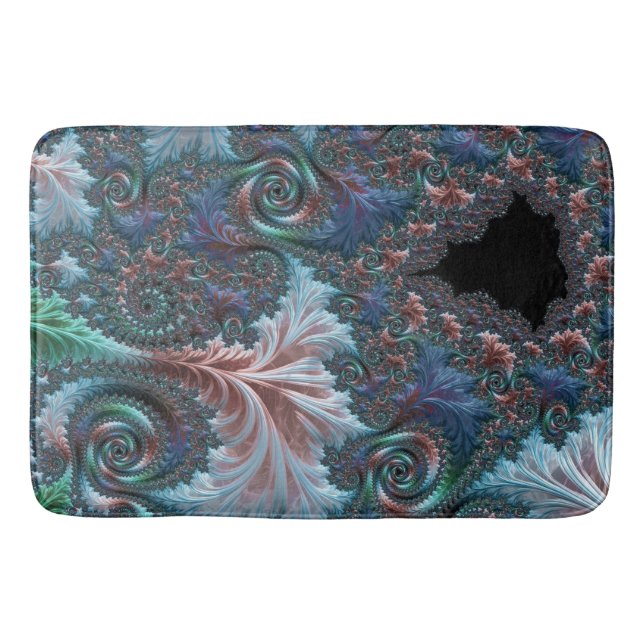 Groovy Colorful Boho Hippie Mandelbrot Fractal Art Bath Mat (Front)