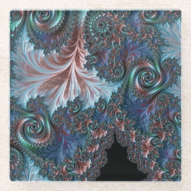 Groovy Colorful Boho Hippie Mandelbrot Fractal Art Glass Coaster (Front)