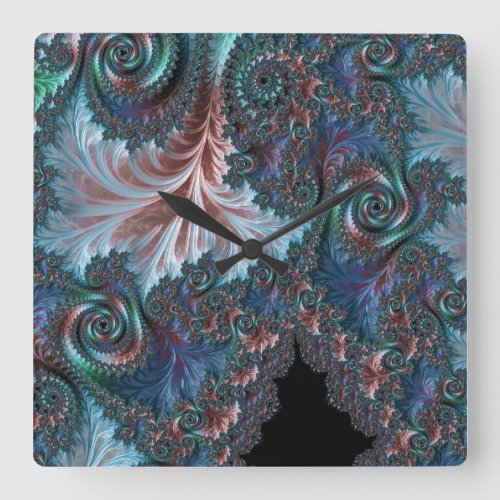 Groovy Colorful Boho Hippie Mandelbrot Fractal Art Square Wall Clock